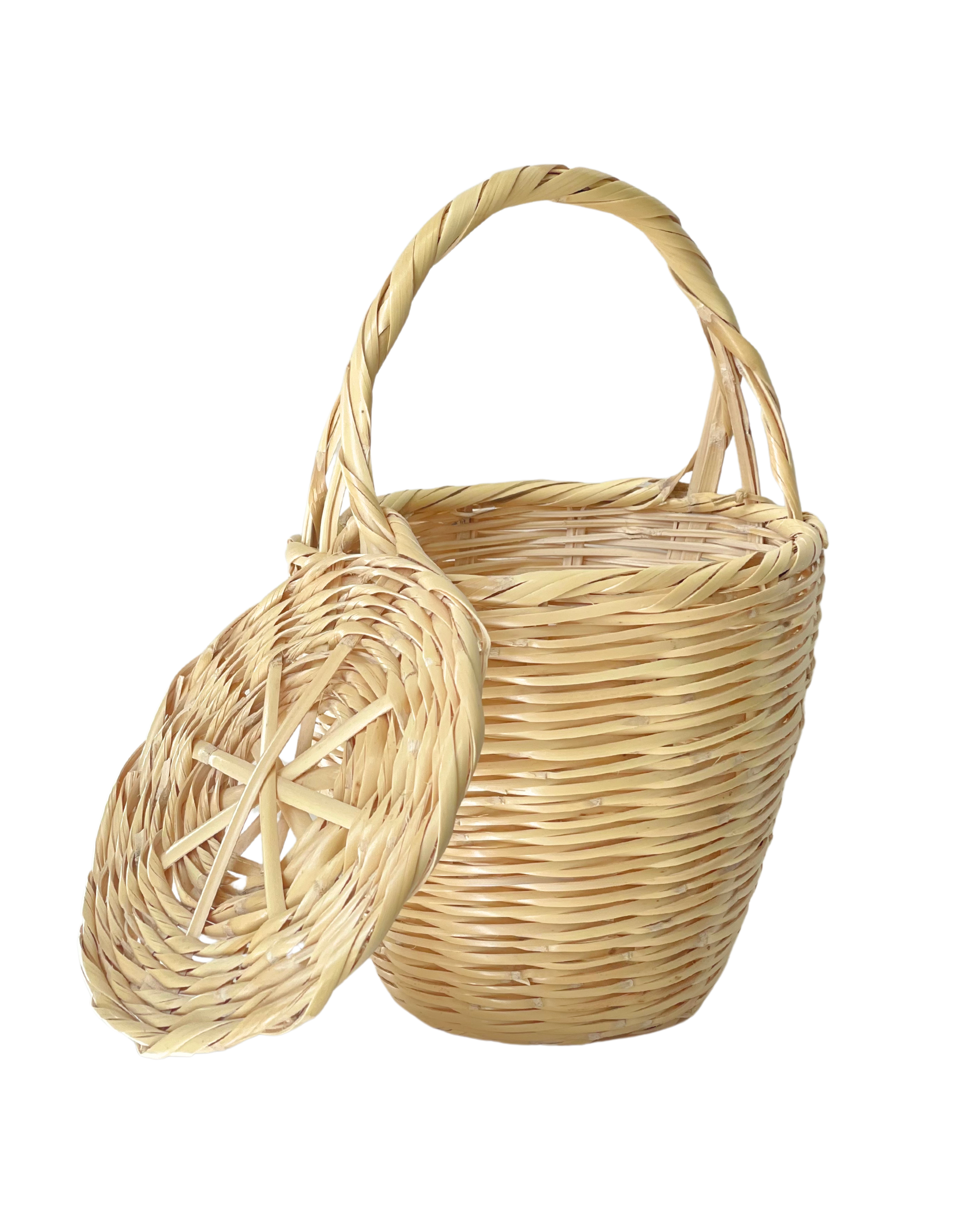 Vintage Rattan Basket Purse With Leather Handle, Summer